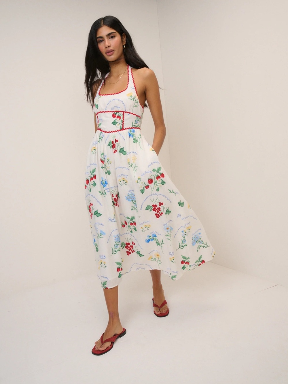 NOBODY’S CHILD WHITE PRINTED HALTERNECK HALLIE MIDI DRESS - Picture 7 of 11